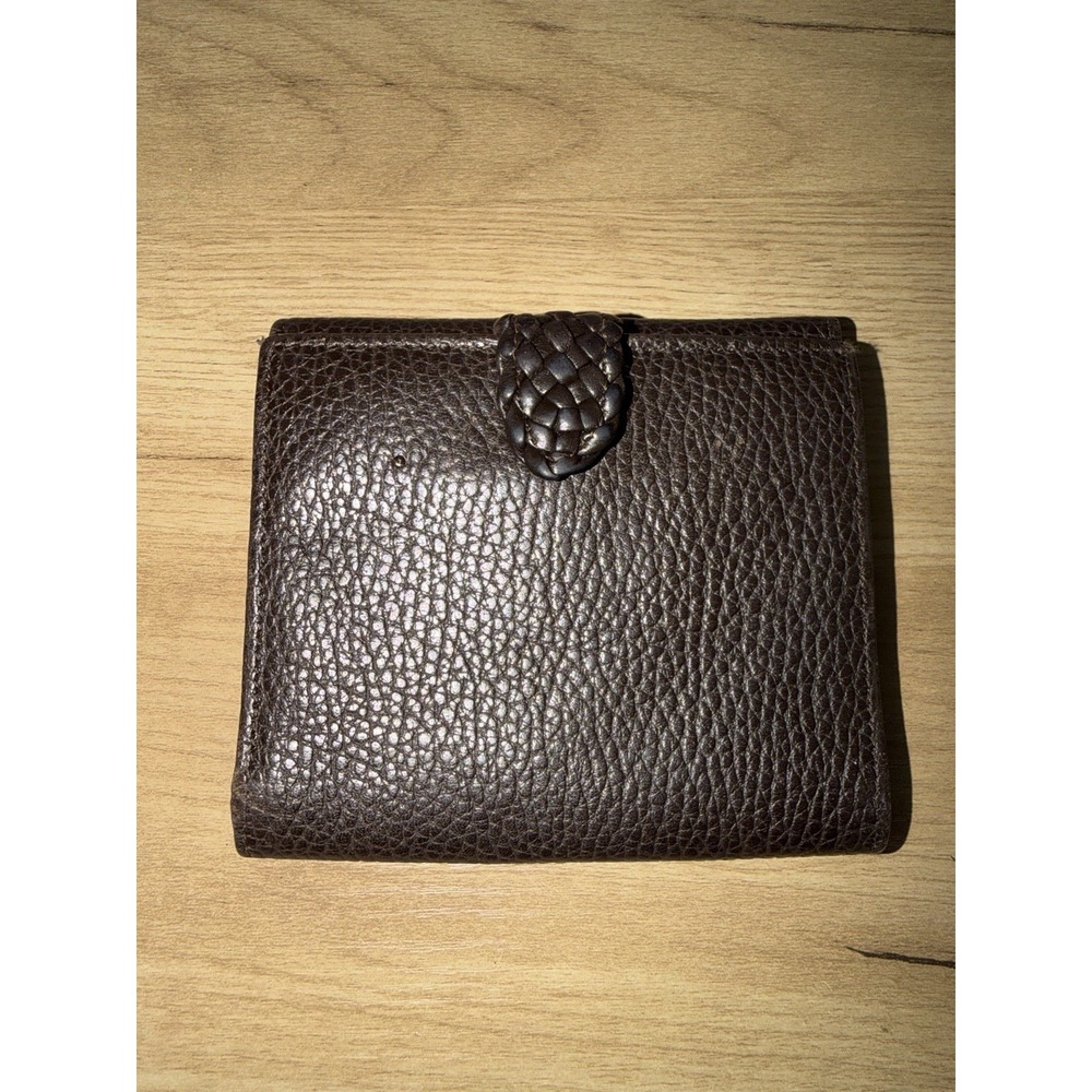 Desmo Brown Leather Slim Billfold Wallet Italy Braided Snap Close T